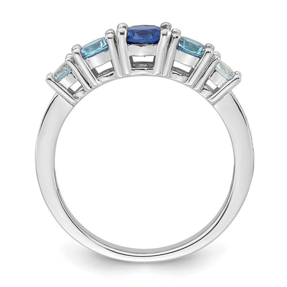 Sterling Silver RH-plated Polished CZ Lab Cr. Spinel/Cr. Aquamarine Ring