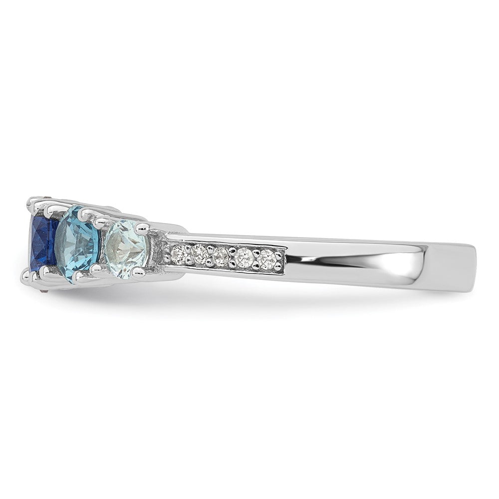 Sterling Silver RH-plated Polished CZ Lab Cr. Spinel/Cr. Aquamarine Ring