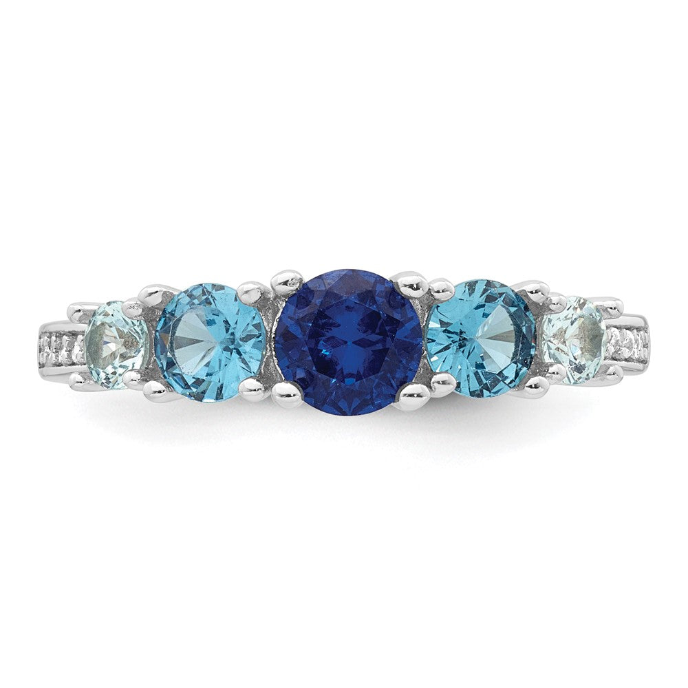 Sterling Silver RH-plated Polished CZ Lab Cr. Spinel/Cr. Aquamarine Ring