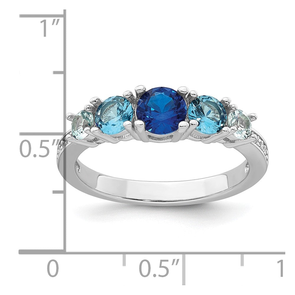 Sterling Silver RH-plated Polished CZ Lab Cr. Spinel/Cr. Aquamarine Ring