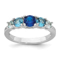 Sterling Silver RH-plated Polished CZ Lab Cr. Spinel/Cr. Aquamarine Ring