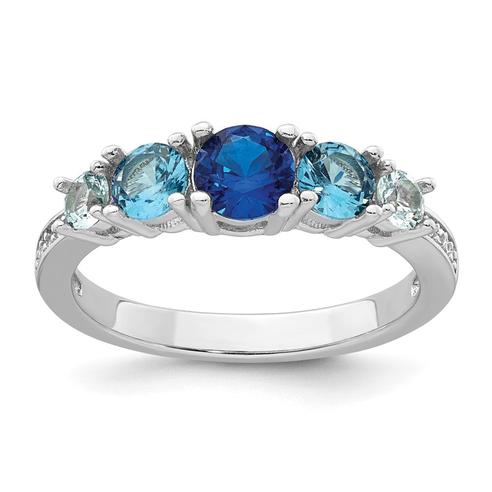 Sterling Silver RH-plated Polished CZ Lab Cr. Spinel/Cr. Aquamarine Ring