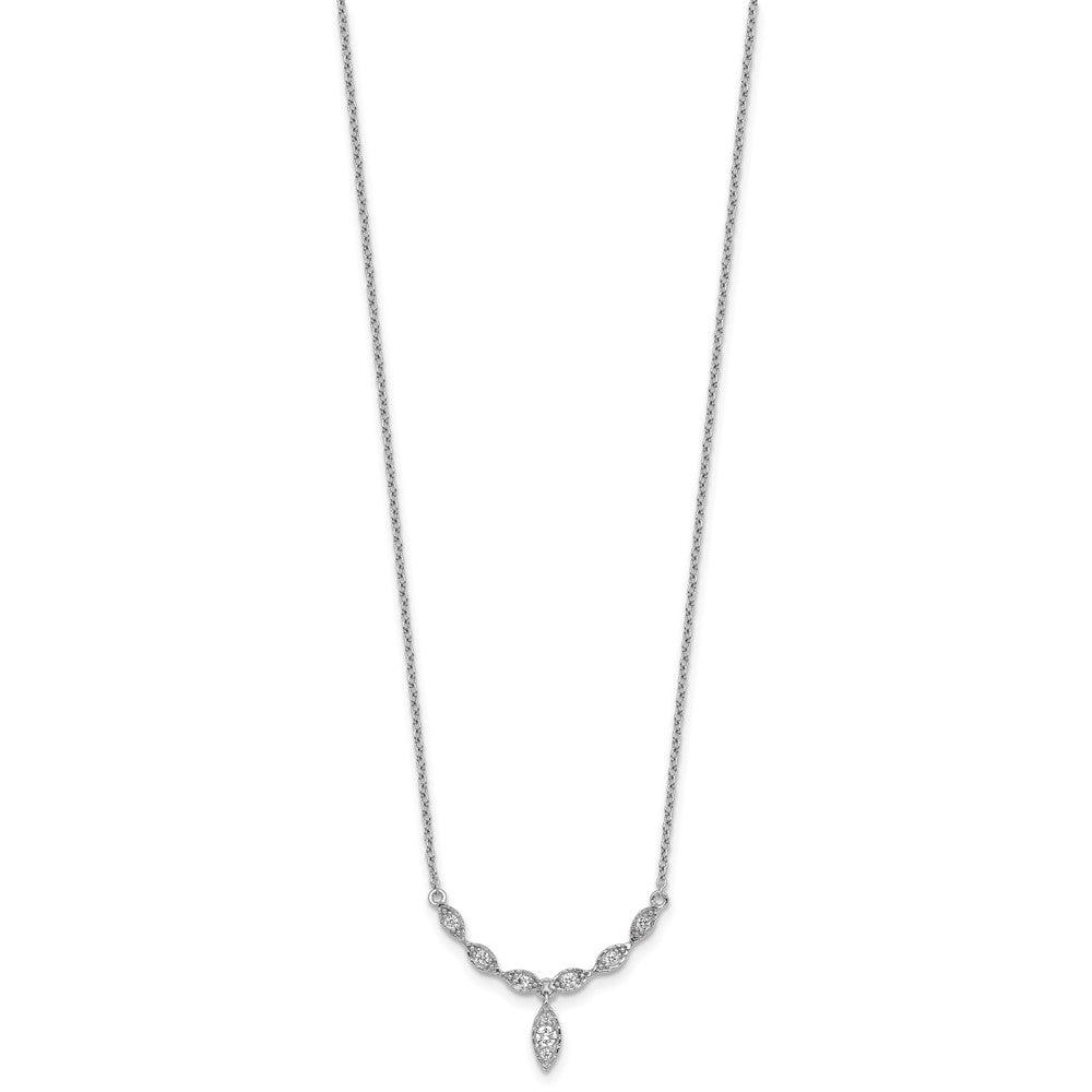 Sterling Silver Rhodium-plated CZ Fancy Drop w/1in ext. Necklace