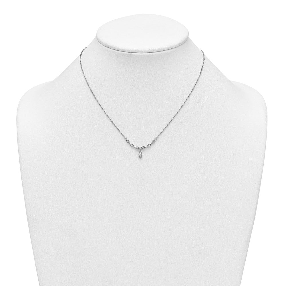 Sterling Silver Rhodium-plated CZ Fancy Drop w/1in ext. Necklace