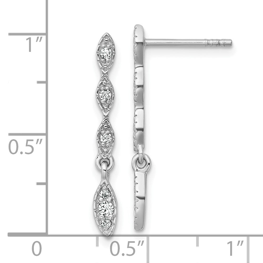 Sterling Silver RH-plated Polished Fancy CZ Drop Dangle Earrings