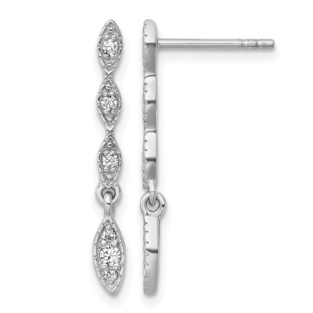 Sterling Silver RH-plated Polished Fancy CZ Drop Dangle Earrings