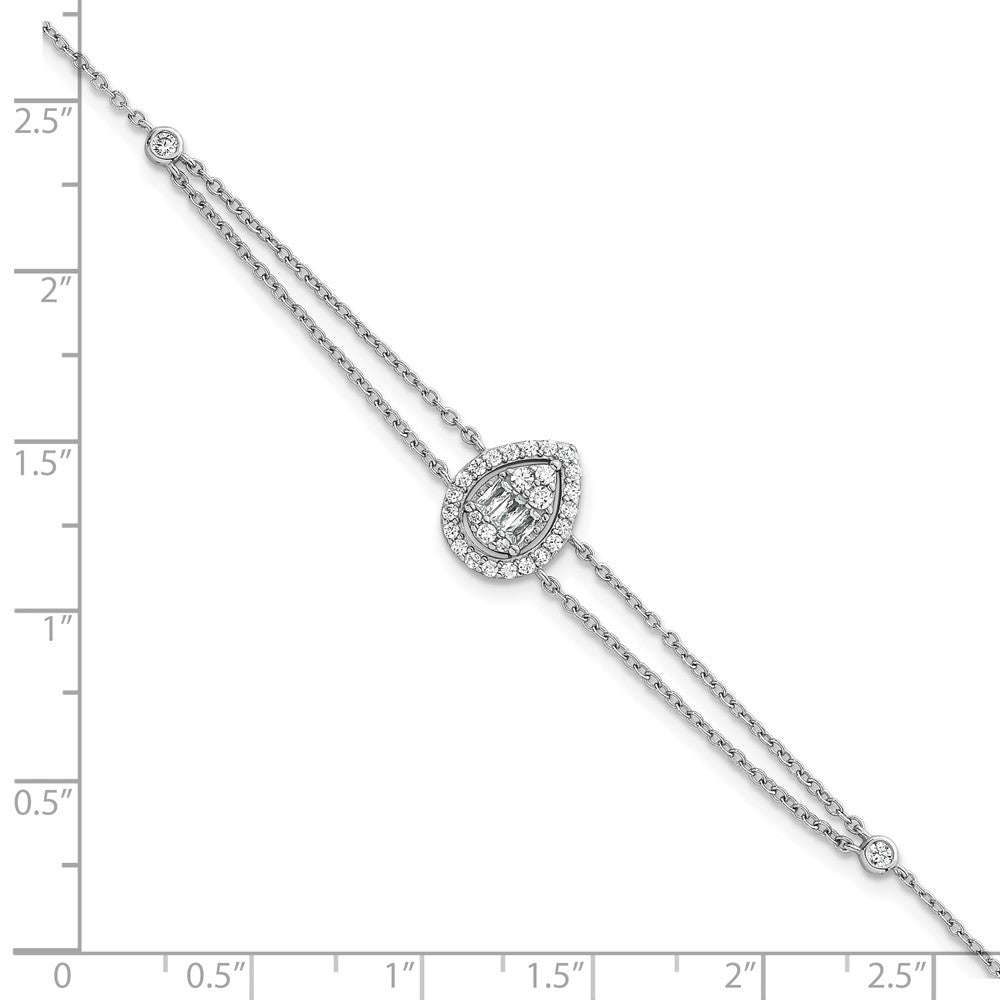 SSilver RH-plated Polished 2-strand CZ Teardrop 7in w/1.5in Ext Bracelet