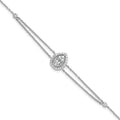 SSilver RH-plated Polished 2-strand CZ Teardrop 7in w/1.5in Ext Bracelet