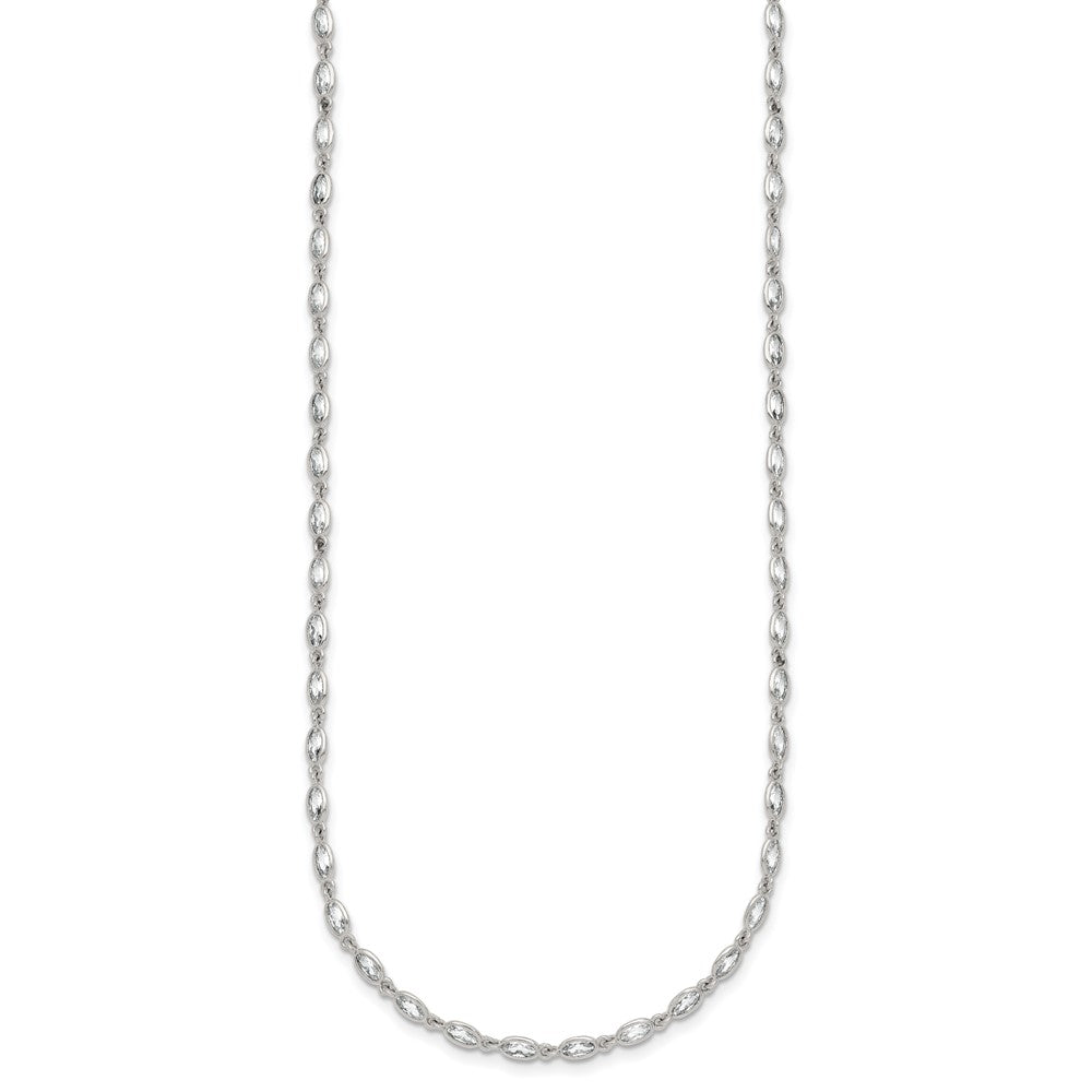 Sterling Silver Polished Oval CZ 16 Inch with 2 Inch Extension Necklace