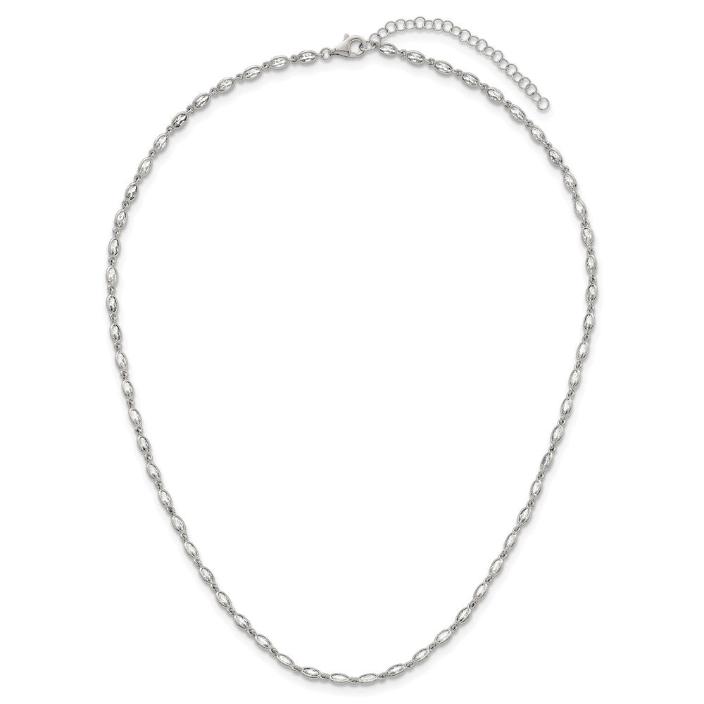 Sterling Silver Polished Oval CZ 16 Inch with 2 Inch Extension Necklace
