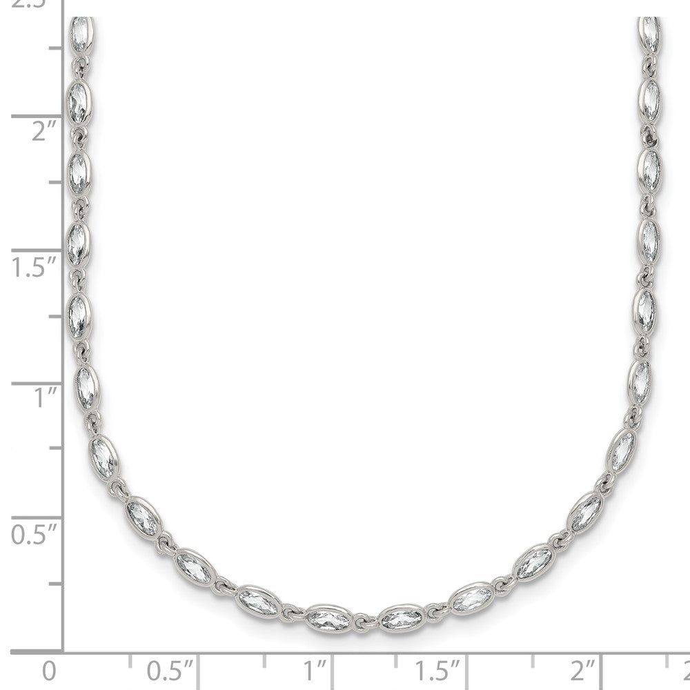 Sterling Silver Polished Oval CZ 16 Inch with 2 Inch Extension Necklace