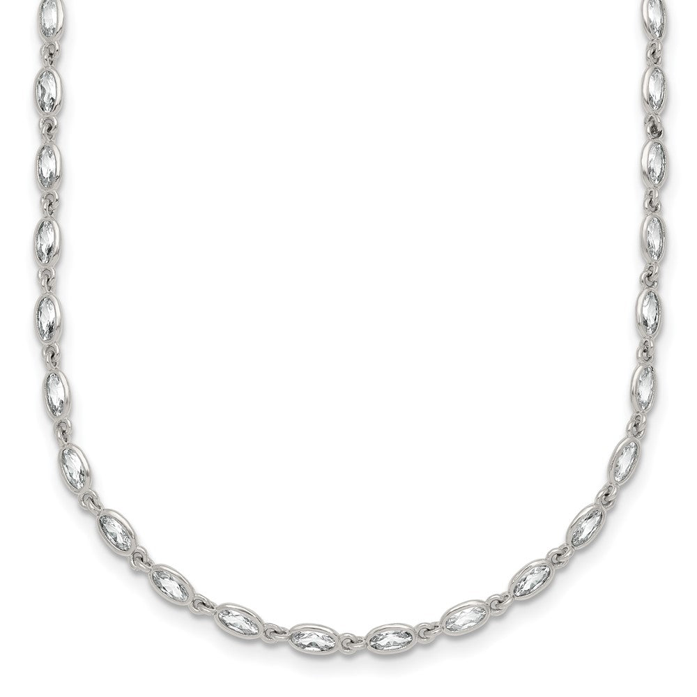 Sterling Silver Polished Oval CZ 16 Inch with 2 Inch Extension Necklace