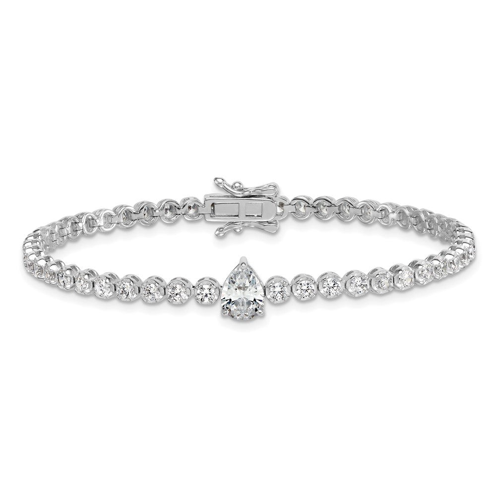 Sterling Silver RH-plated Polished Round and Pear CZ 7.25in Bracelet