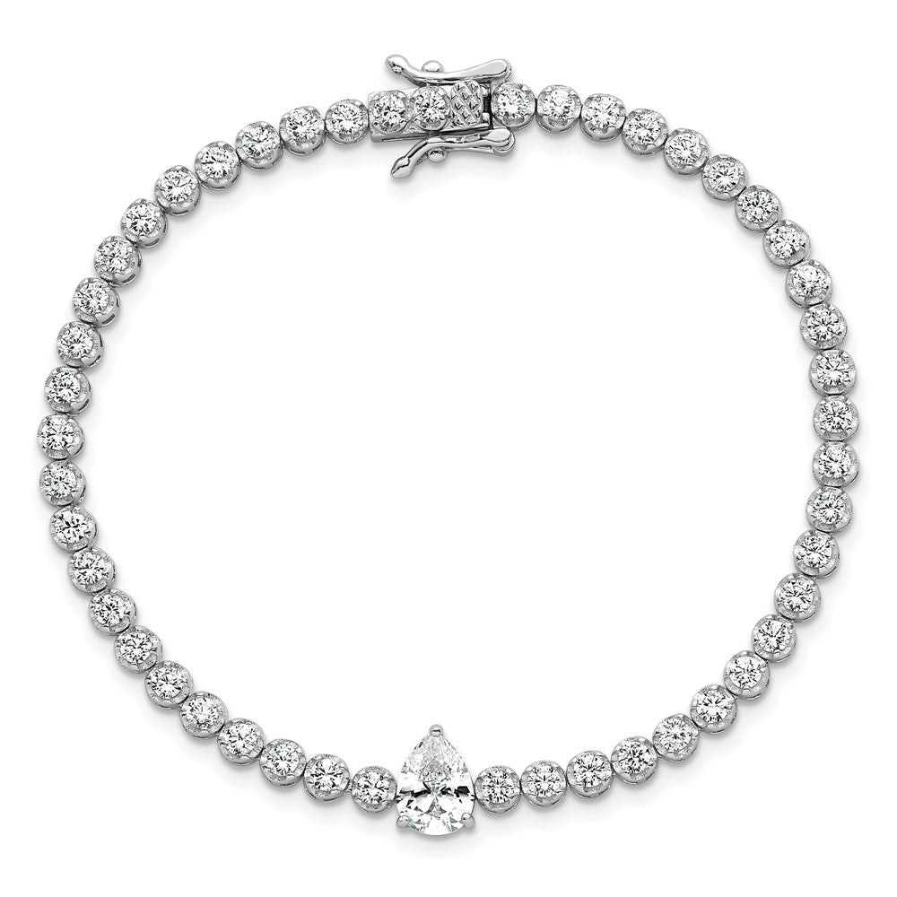 Sterling Silver RH-plated Polished Round and Pear CZ 7.25in Bracelet