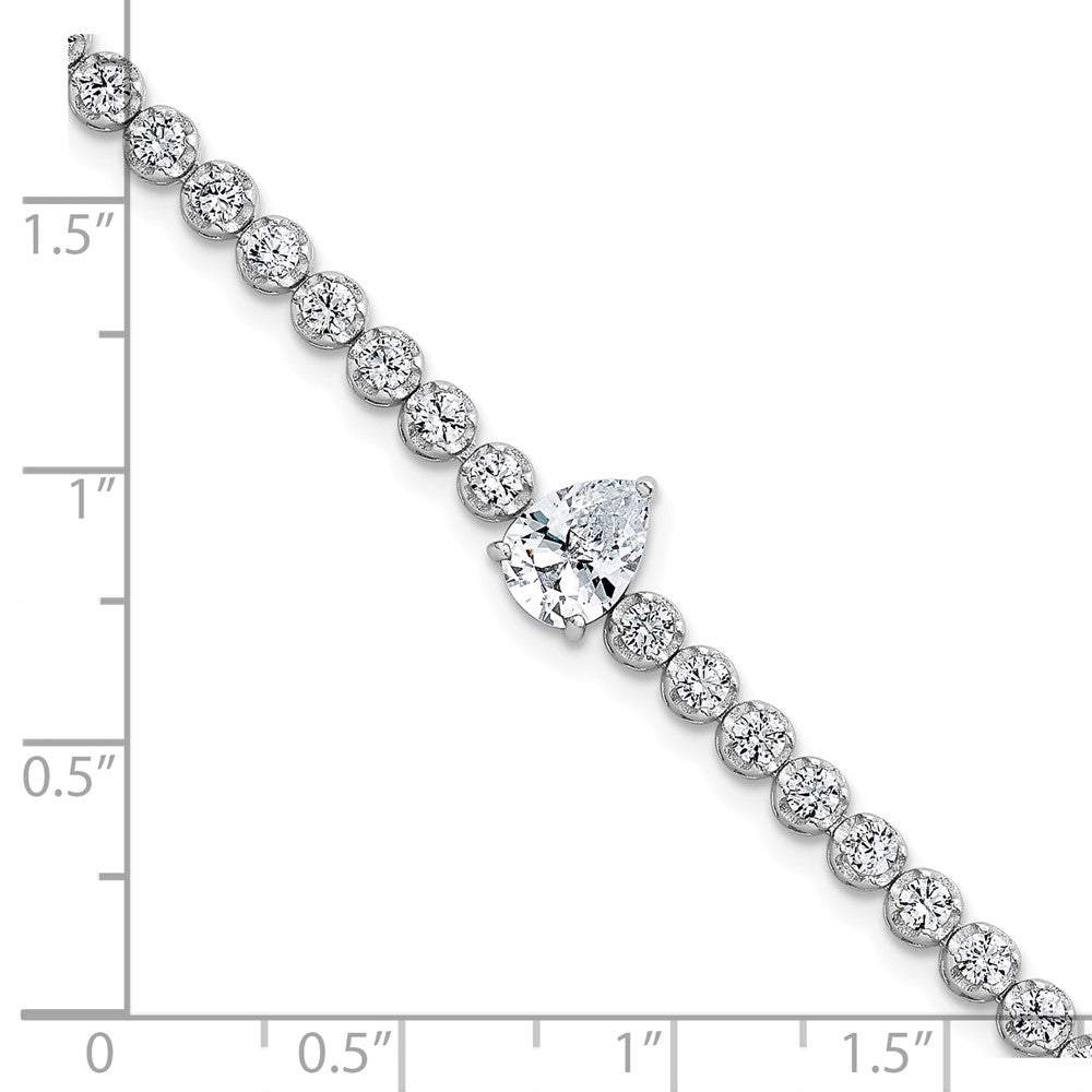 Sterling Silver RH-plated Polished Round and Pear CZ 7.25in Bracelet