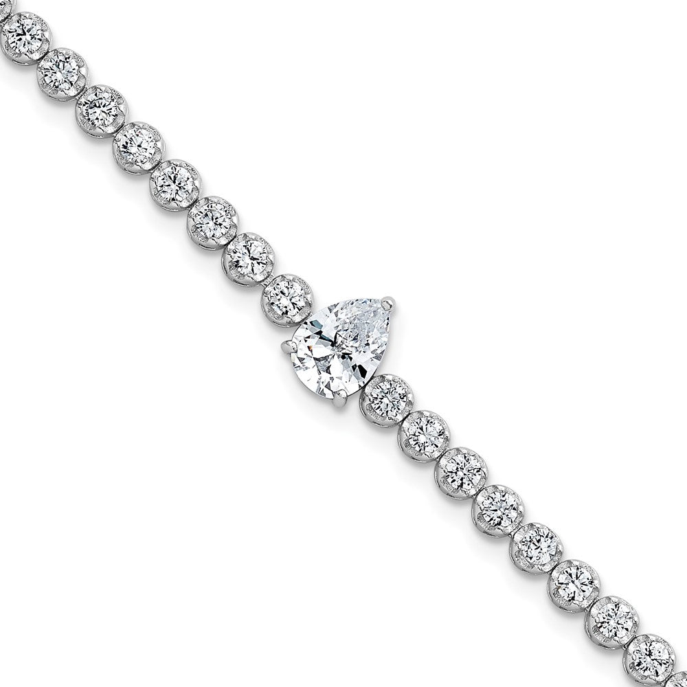 Sterling Silver RH-plated Polished Round and Pear CZ 7.25in Bracelet