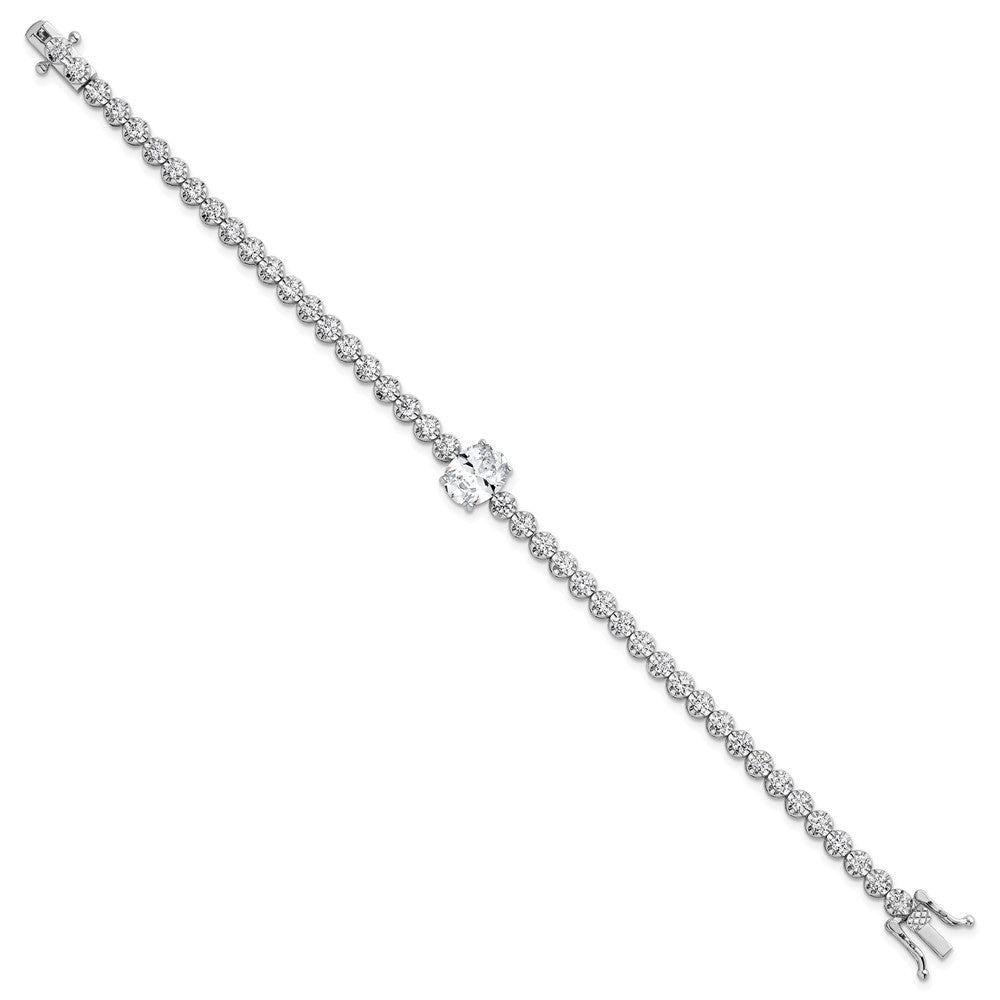 Sterling Silver RH-plated Fancy Oval and Round CZ Oval 7.25in Bracelet