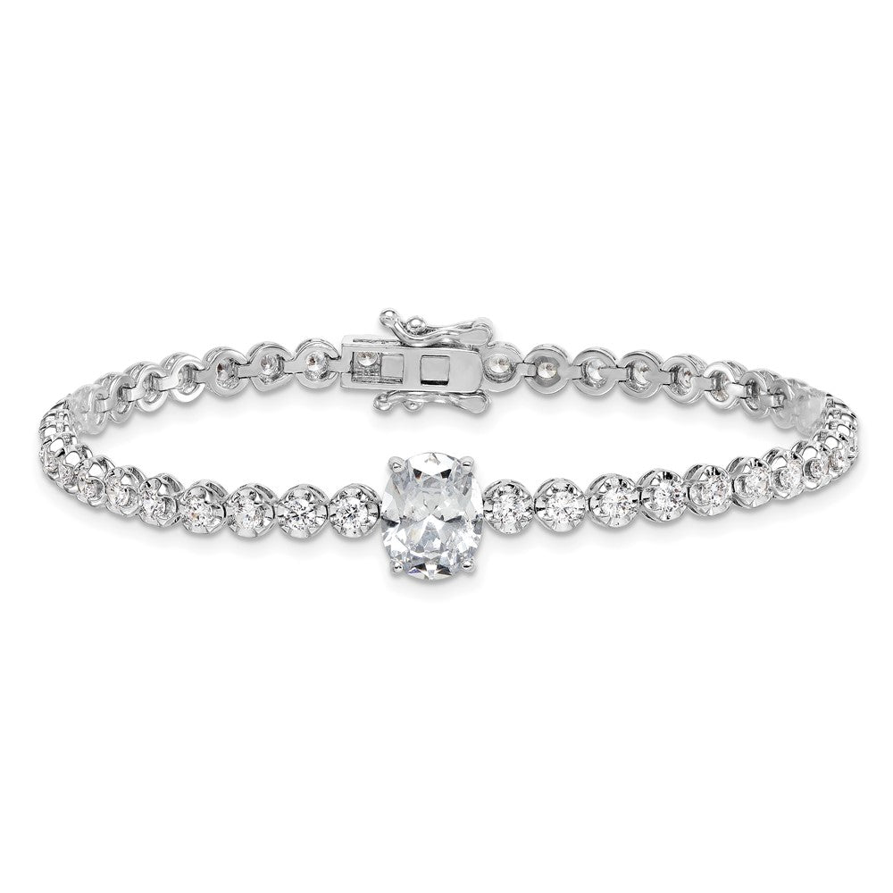 Sterling Silver RH-plated Fancy Oval and Round CZ Oval 7.25in Bracelet