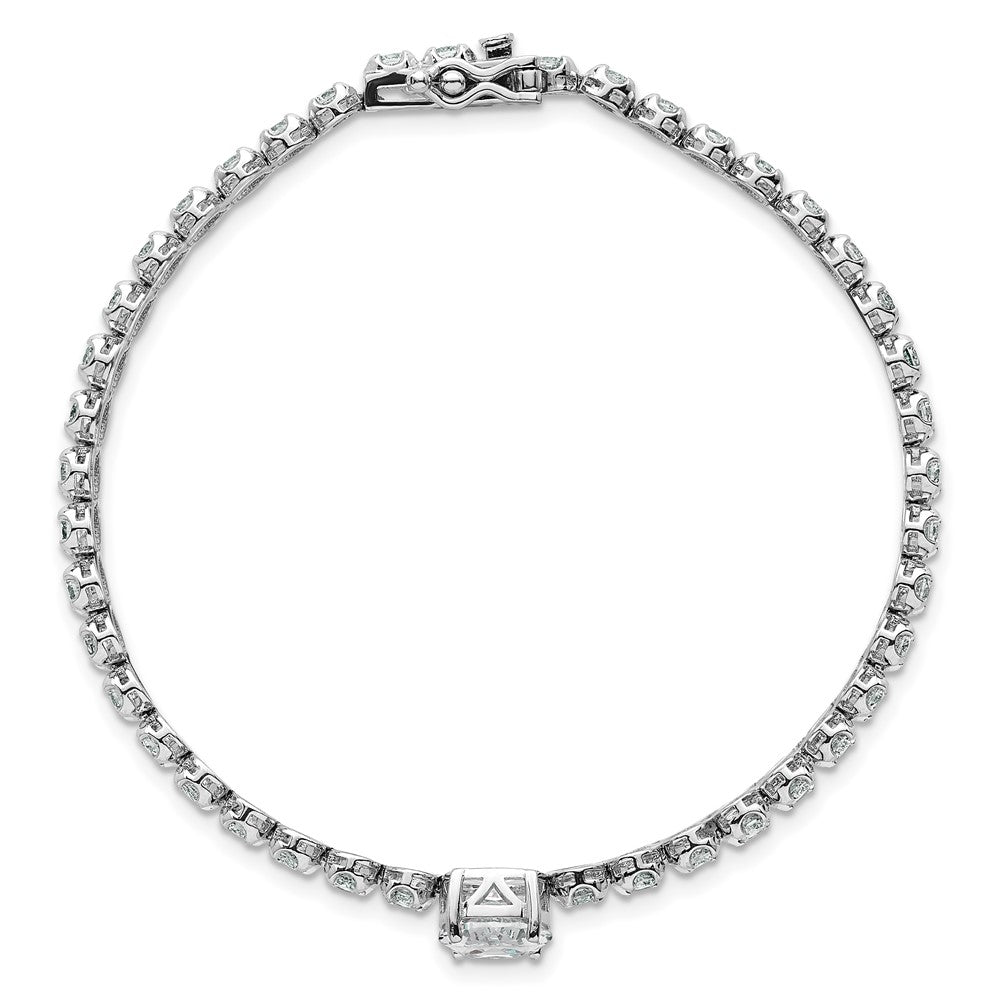 Sterling Silver RH-plated Fancy Oval and Round CZ Oval 7.25in Bracelet