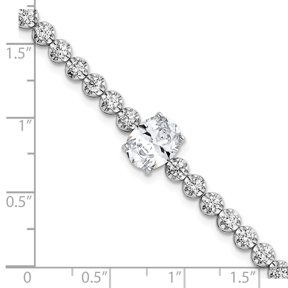 Sterling Silver RH-plated Fancy Oval and Round CZ Oval 7.25in Bracelet
