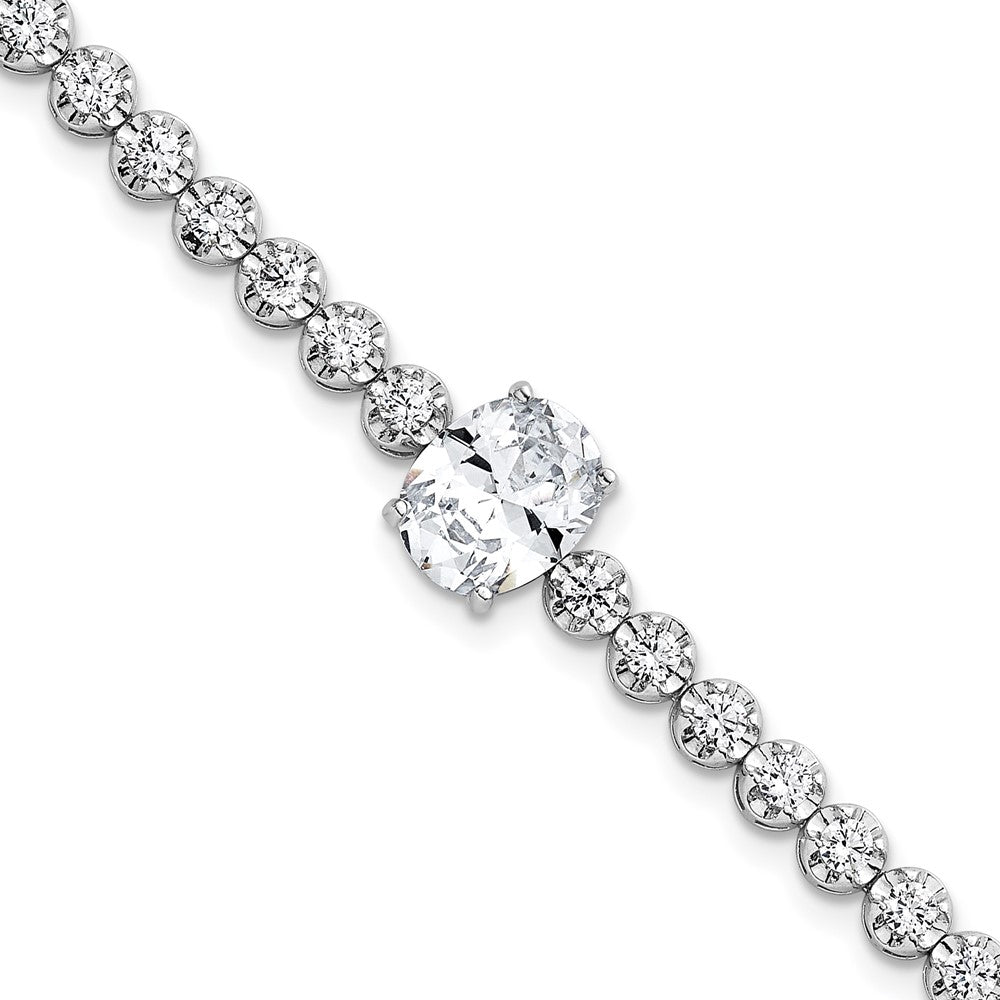 Sterling Silver RH-plated Fancy Oval and Round CZ Oval 7.25in Bracelet