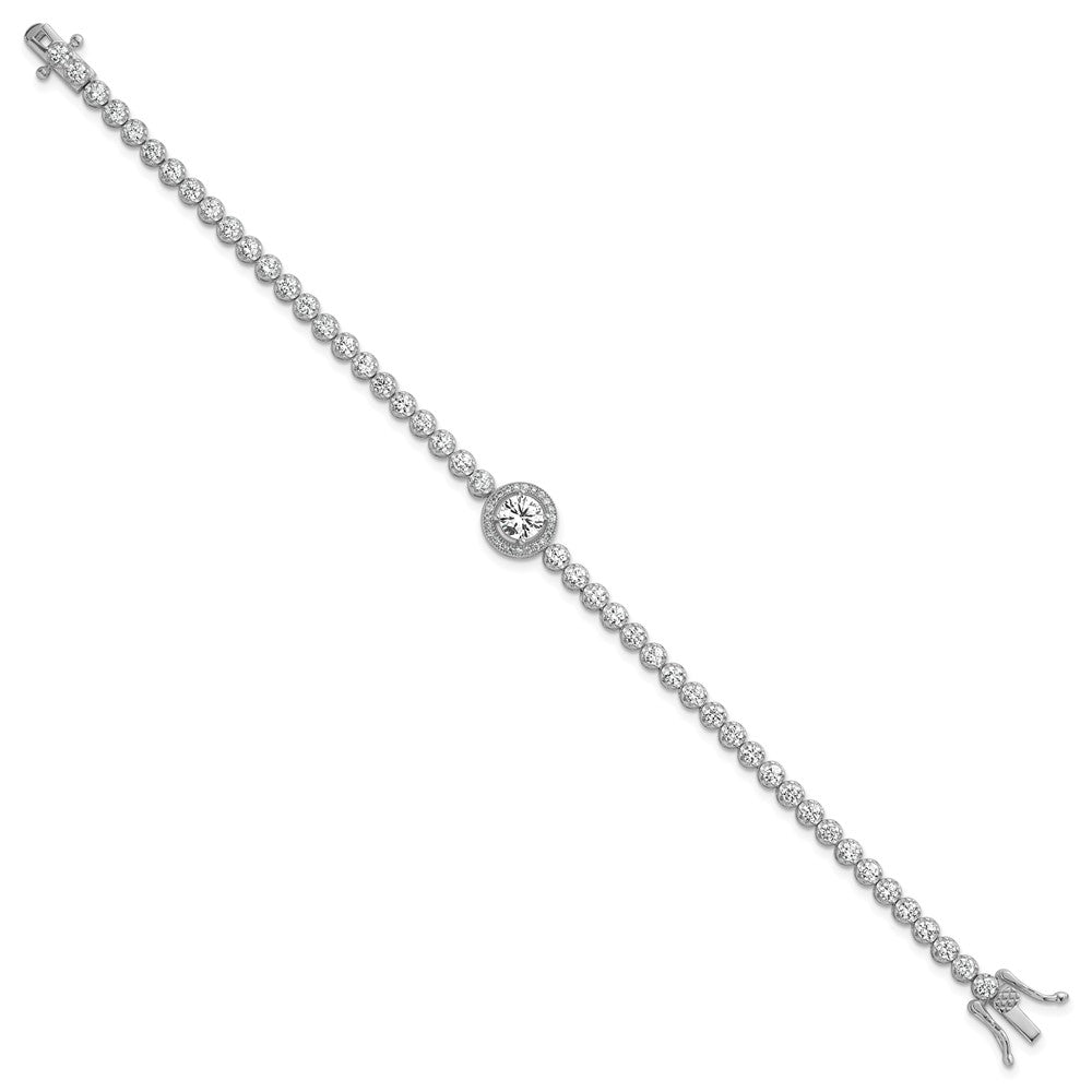 Sterling Silver RH-plated Polished Round CZ Halo 7.25in Bracelet