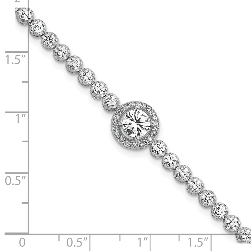 Sterling Silver RH-plated Polished Round CZ Halo 7.25in Bracelet