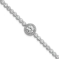 Sterling Silver RH-plated Polished Round CZ Halo 7.25in Bracelet