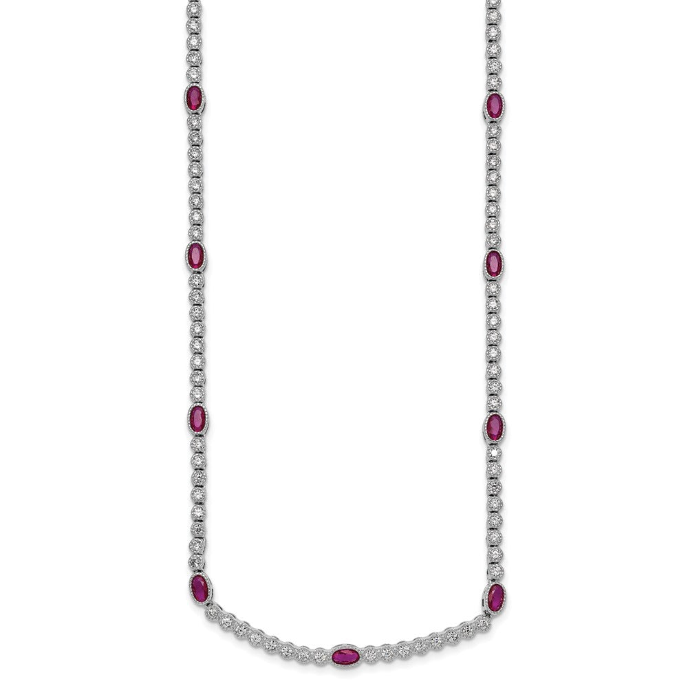 Sterling Silver RH-plated Polished Red and White CZ Necklace
