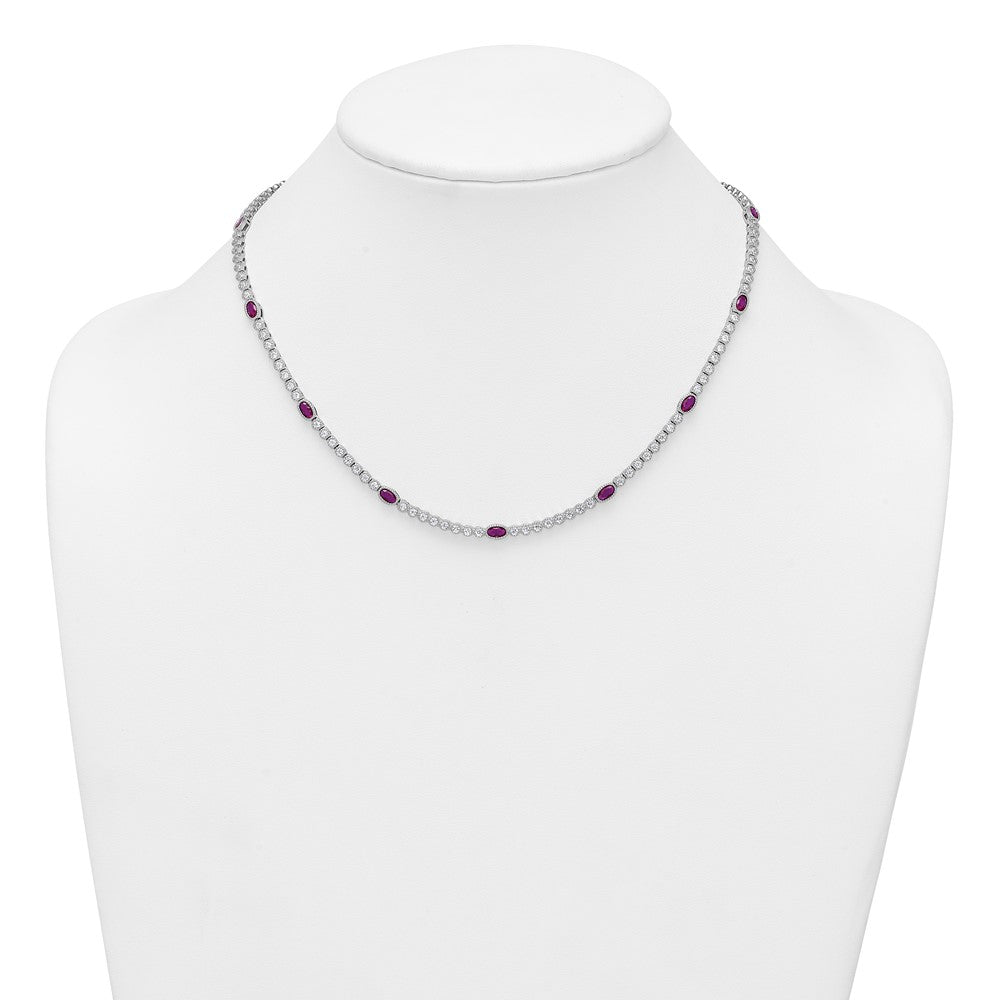 Sterling Silver RH-plated Polished Red and White CZ Necklace