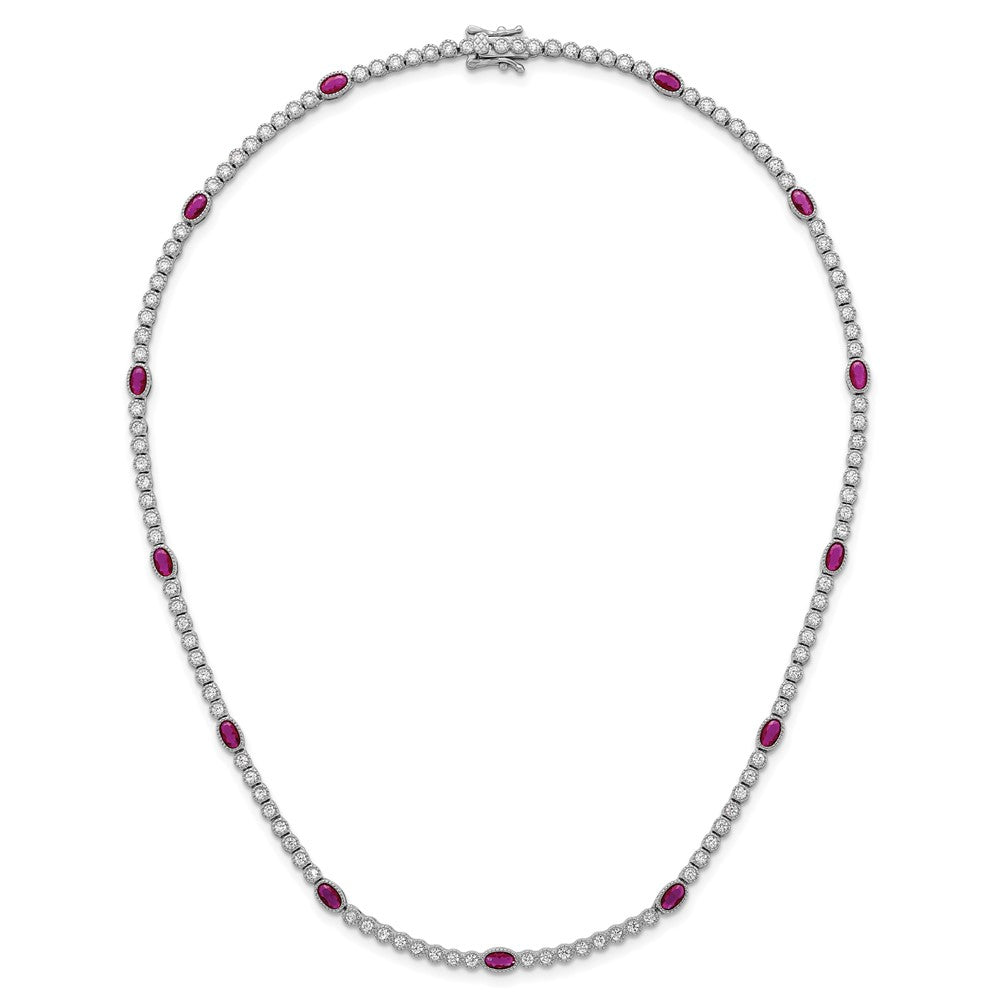 Sterling Silver RH-plated Polished Red and White CZ Necklace