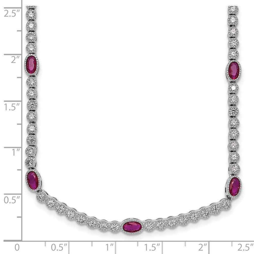 Sterling Silver RH-plated Polished Red and White CZ Necklace