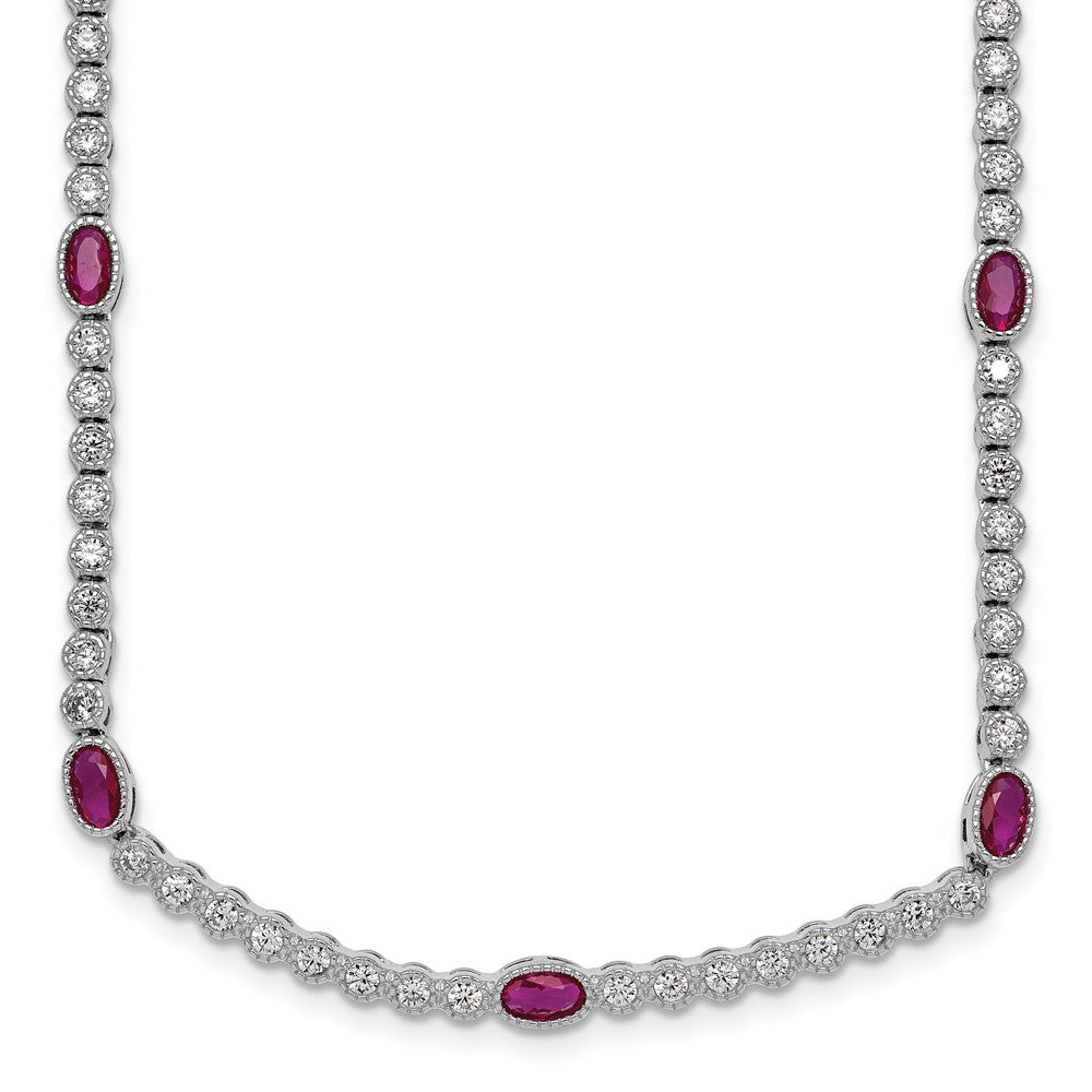 Sterling Silver RH-plated Polished Red and White CZ Necklace