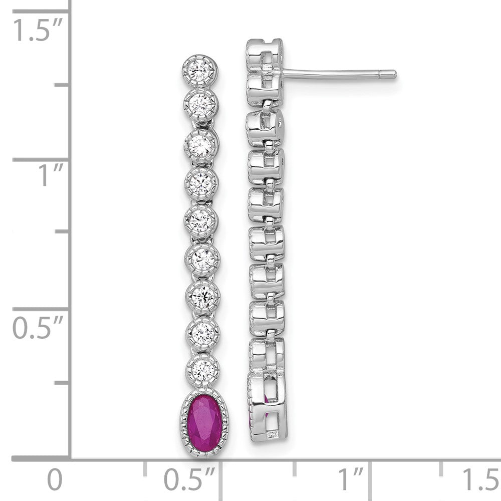 Sterling Silver RH-plated Polished Red/White CZ Post Dangle Earrings