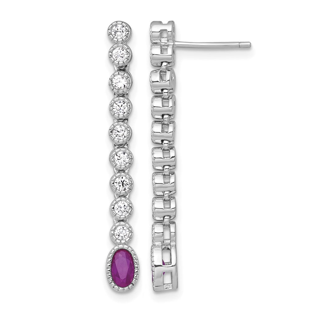 Sterling Silver RH-plated Polished Red/White CZ Post Dangle Earrings