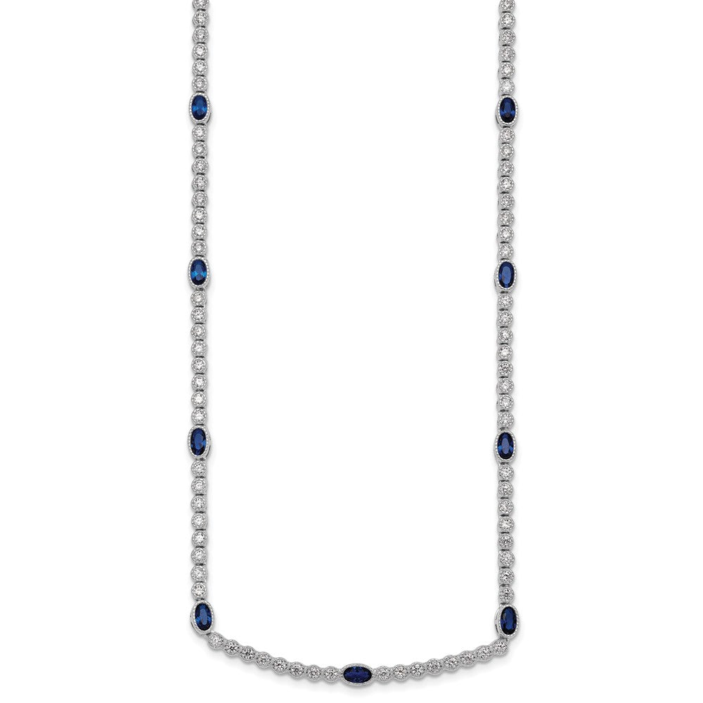 Sterling Silver RH-plated Polished Blue and White CZ Necklace