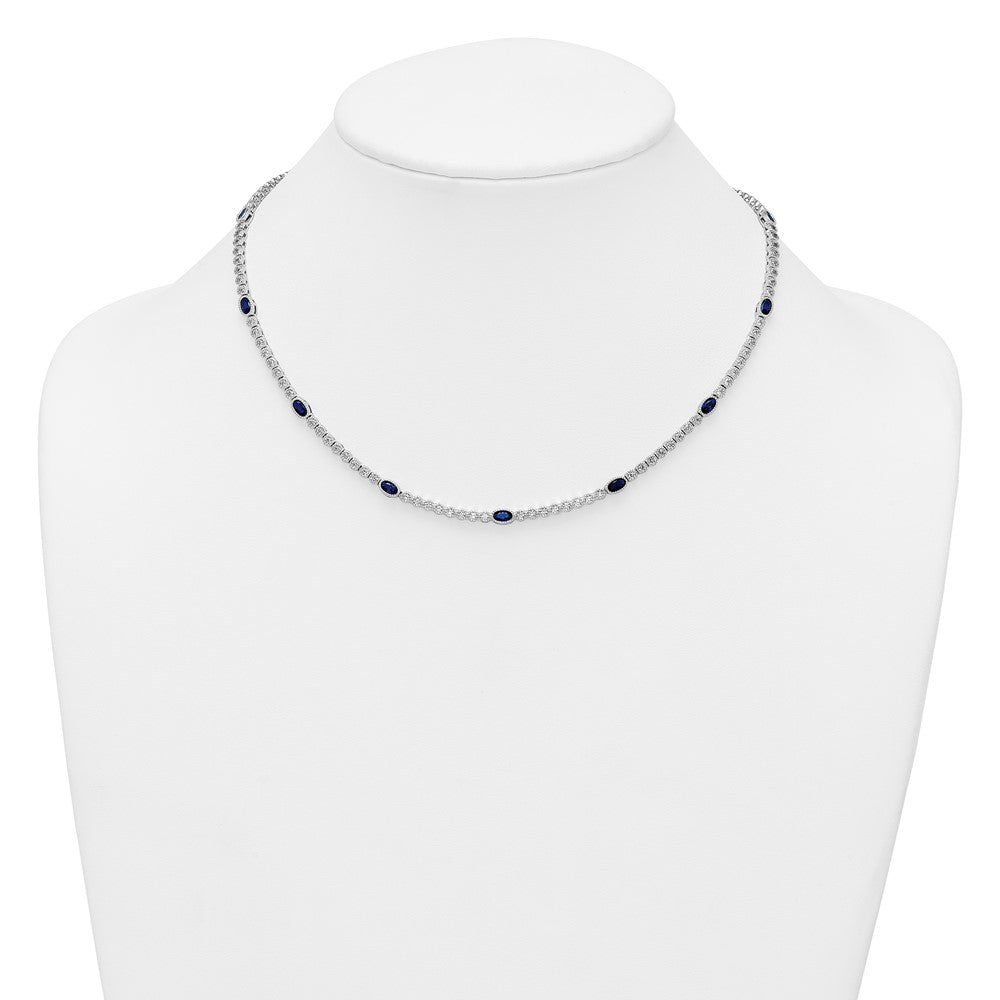 Sterling Silver RH-plated Polished Blue and White CZ Necklace