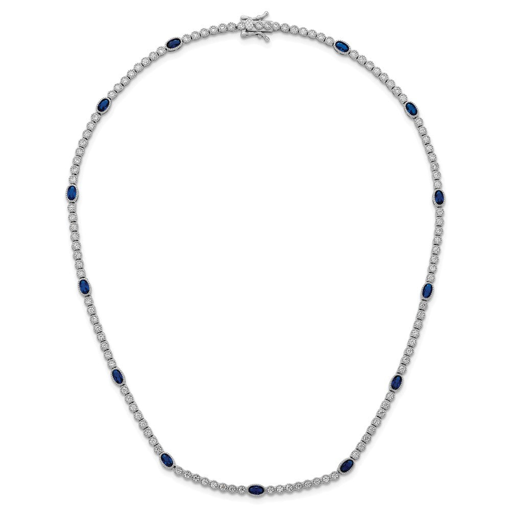 Sterling Silver RH-plated Polished Blue and White CZ Necklace