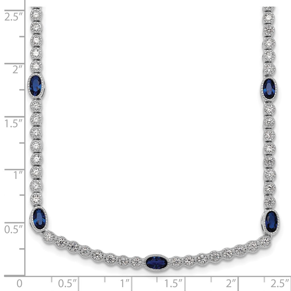 Sterling Silver RH-plated Polished Blue and White CZ Necklace