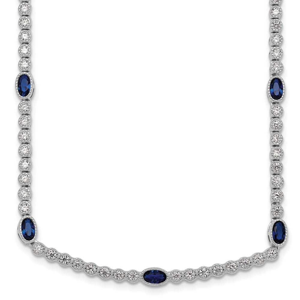 Sterling Silver RH-plated Polished Blue and White CZ Necklace