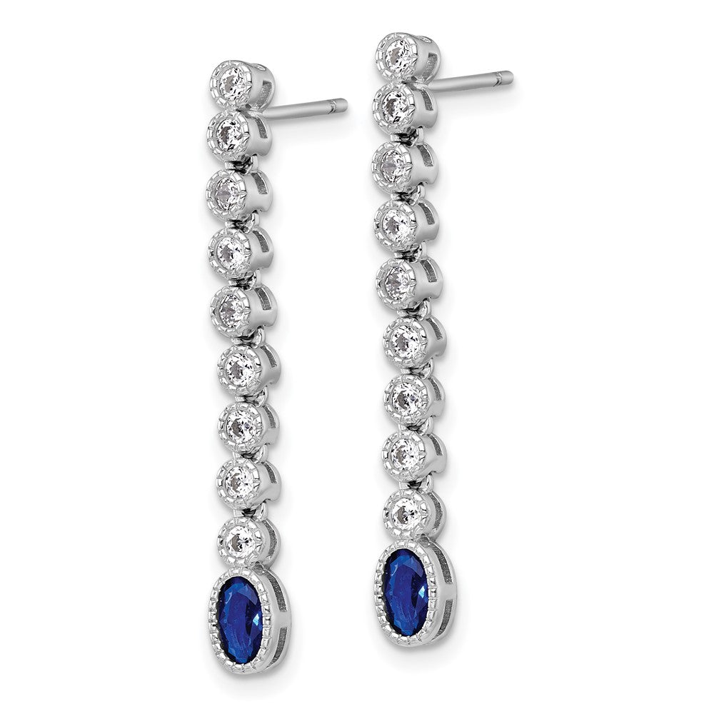 Sterling Silver RH-plated Polished Blue/White CZ Post Dangle Earrings