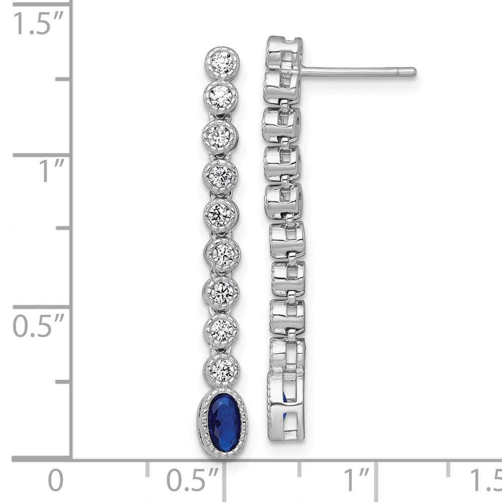 Sterling Silver RH-plated Polished Blue/White CZ Post Dangle Earrings