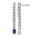 Sterling Silver RH-plated Polished Blue/White CZ Post Dangle Earrings