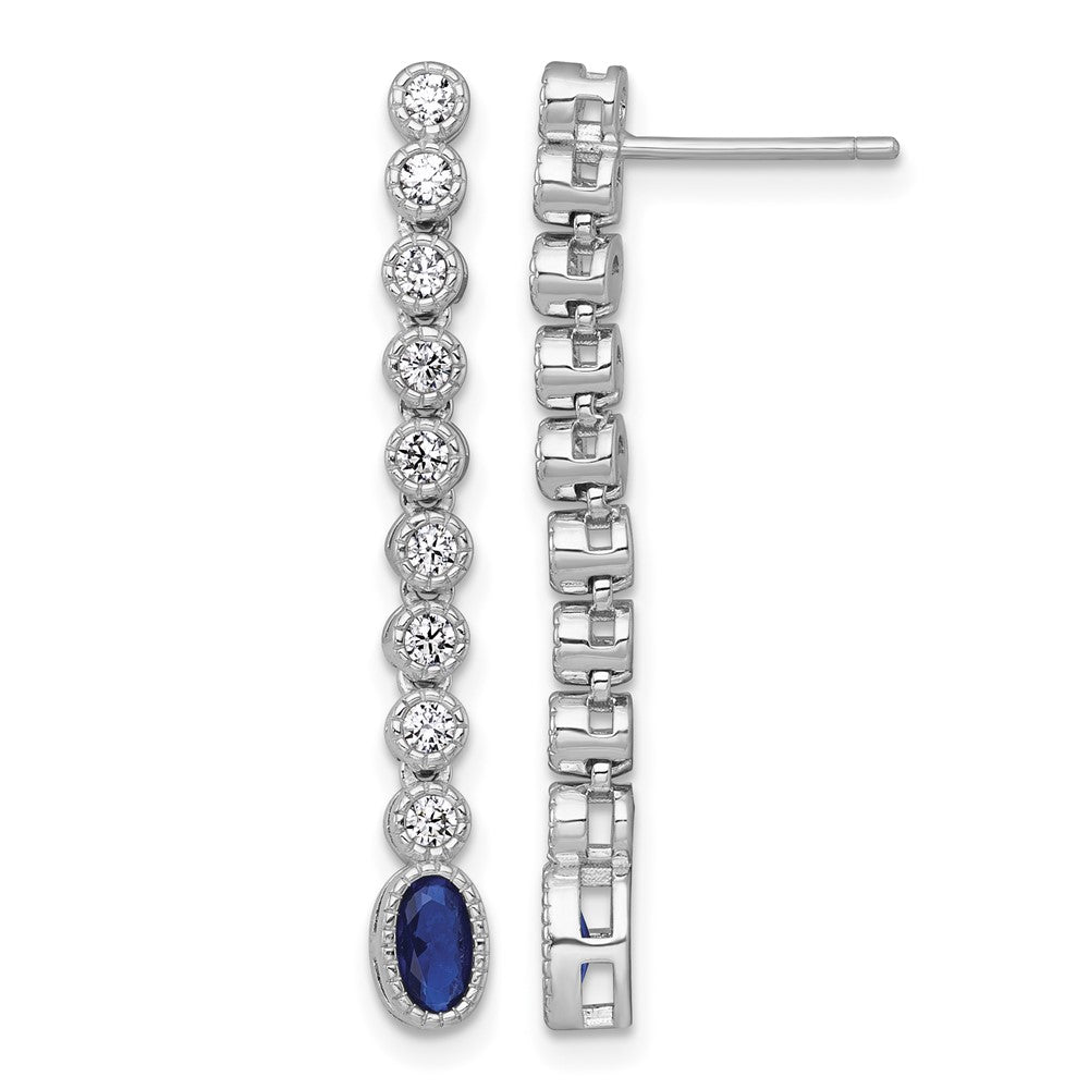 Sterling Silver RH-plated Polished Blue/White CZ Post Dangle Earrings