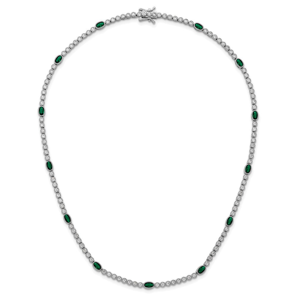 Sterling Silver RH-plated Polished Green and White CZ Necklace