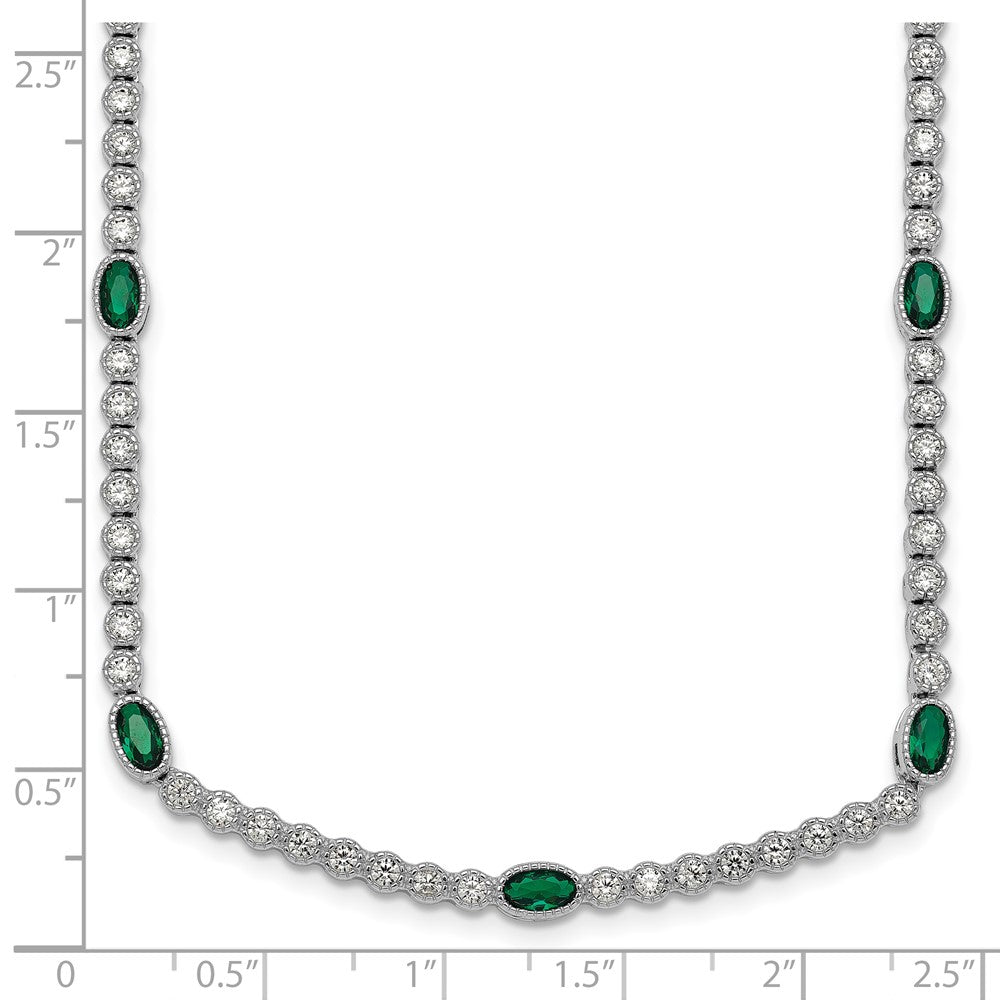 Sterling Silver RH-plated Polished Green and White CZ Necklace