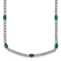 Sterling Silver RH-plated Polished Green and White CZ Necklace