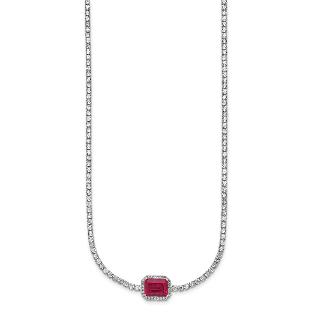 Sterling Silver RH-plated Red and White CZ 16in w/ 2in Ext Tennis Necklace
