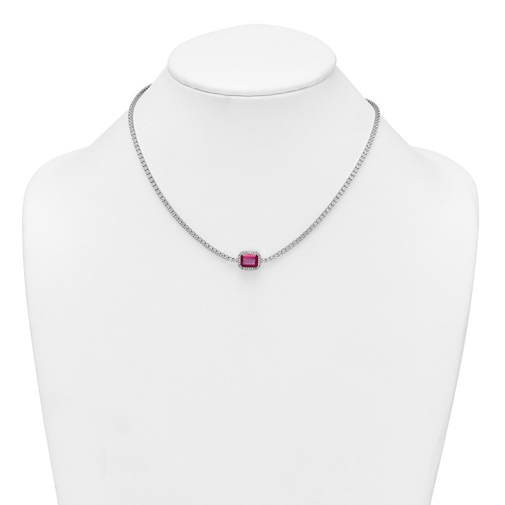 Sterling Silver RH-plated Red and White CZ 16in w/ 2in Ext Tennis Necklace