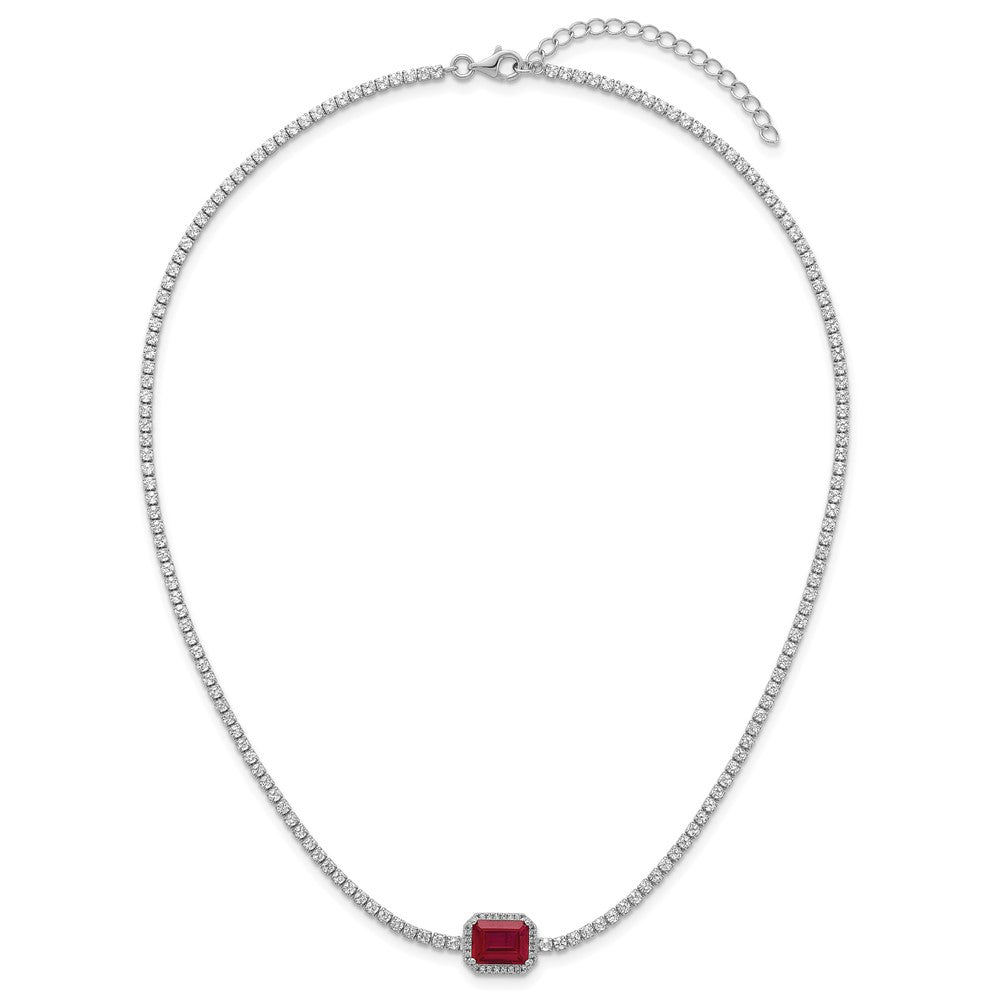 Sterling Silver RH-plated Red and White CZ 16in w/ 2in Ext Tennis Necklace